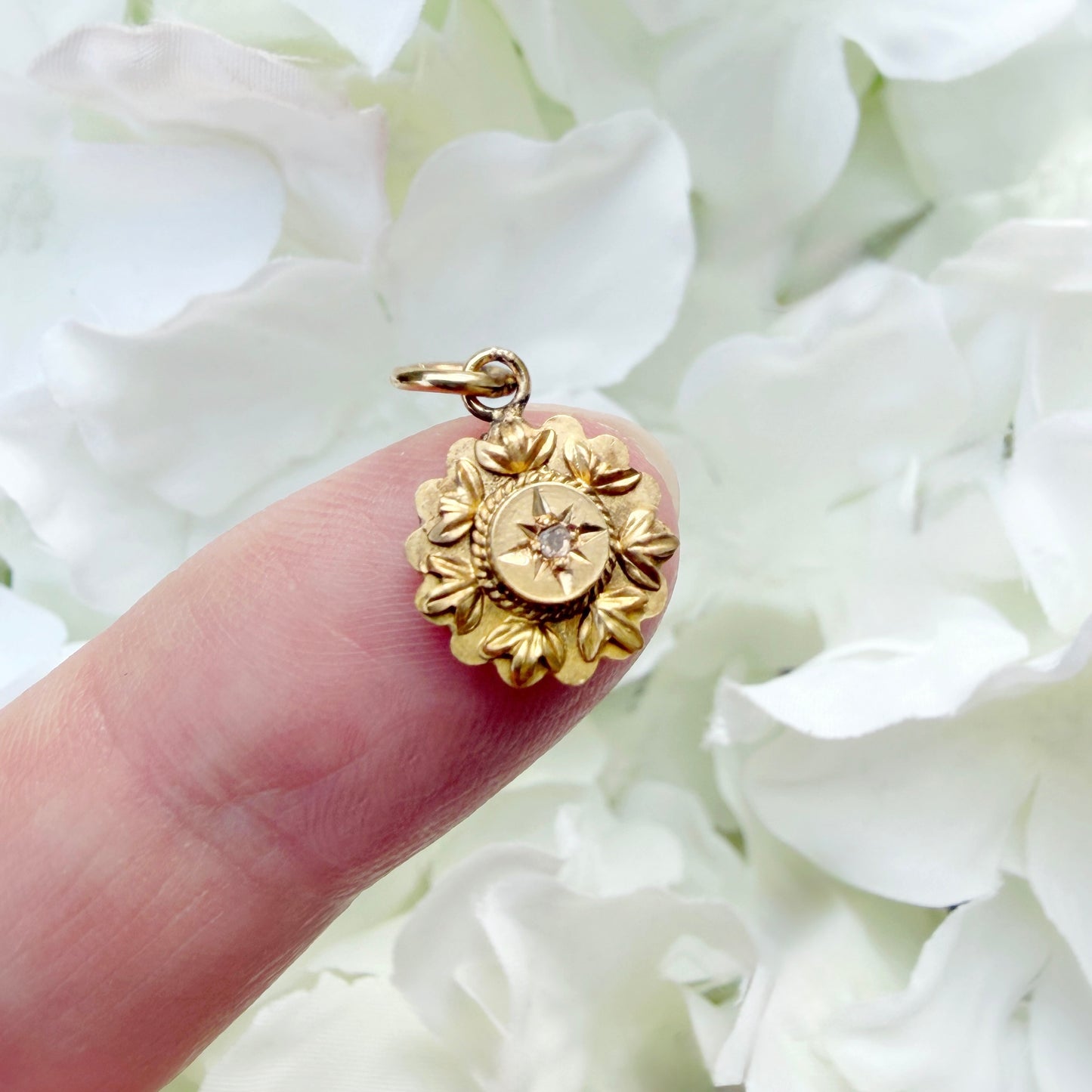 Carmeline Antique 18k Gold Etruscan Diamond Charm
