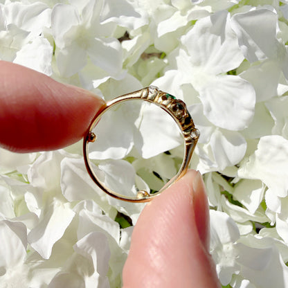 Edie 18k Gold Edwardian Emerald & Diamond Cluster Ring