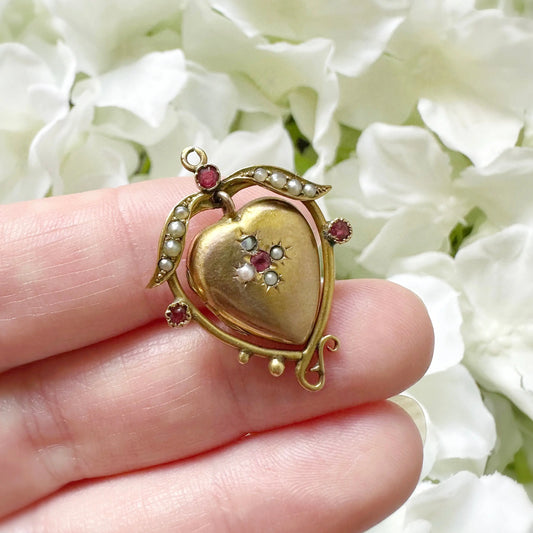 Madeline Victorian Ruby and Seed Pearl Locket Peach and Willow