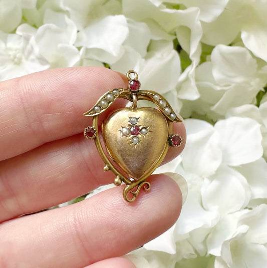 Madeline Victorian Ruby and Seed Pearl Locket Peach and Willow