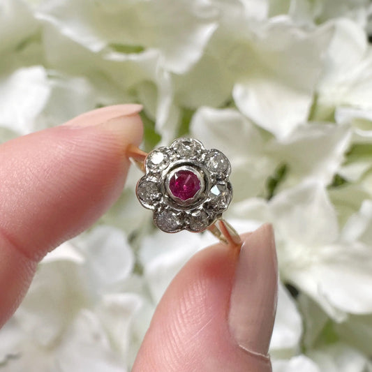 Rosa Victorian Diamond and Ruby Ring Peach and Willow