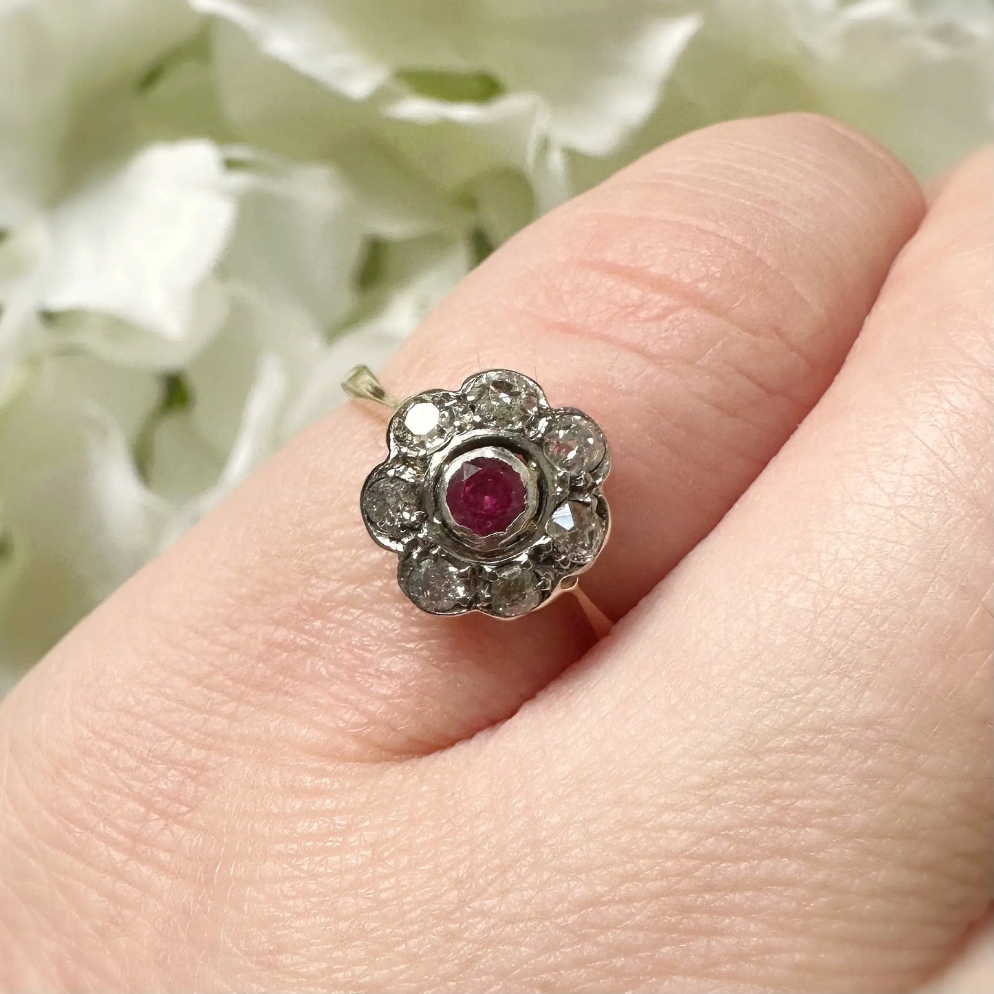 Rosa Victorian Diamond and Ruby Ring Peach and Willow