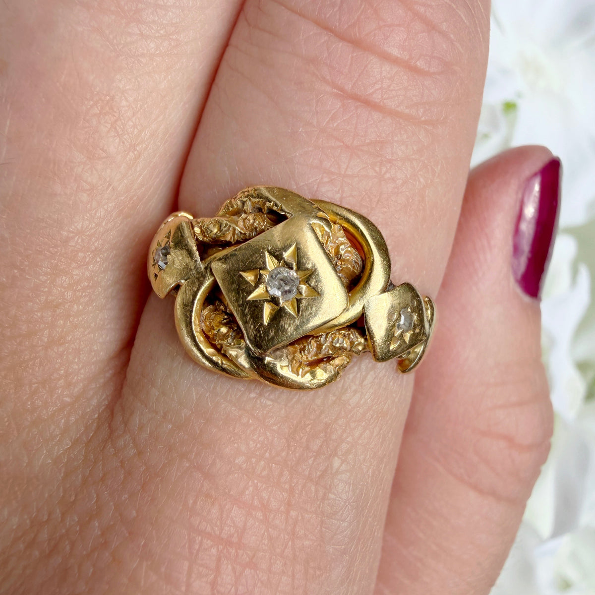 Sonya 18k Antique Diamond Lovers Knot Ring