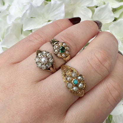 Florence Victorian Seed Pearl Cluster Ring Peach and Willow