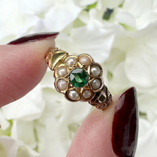 Florence Victorian Seed Pearl Cluster Ring Peach and Willow