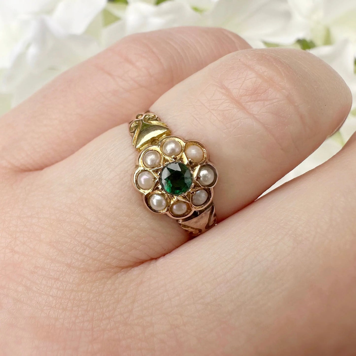 Florence Victorian Seed Pearl Cluster Ring Peach and Willow
