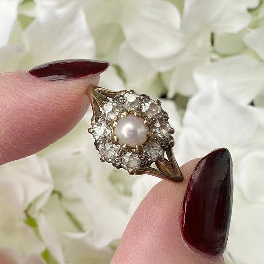 Etienne 15k Victorian Diamond Cluster Ring Peach and Willow