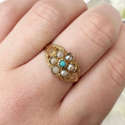 Viola 9k Antique Turquoise Pearl Ring Peach and Willow