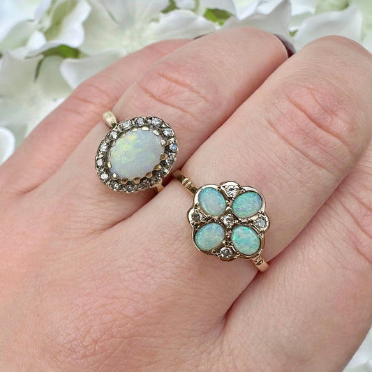Clara 9ct Opal and Diamond Vintage Halo Ring Peach and Willow