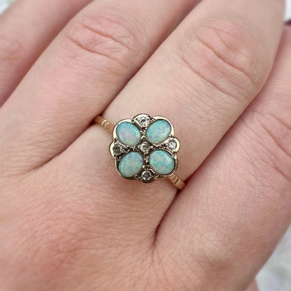 Millicent 9ct Opal and Diamond Flower Cluster Peach and Willow