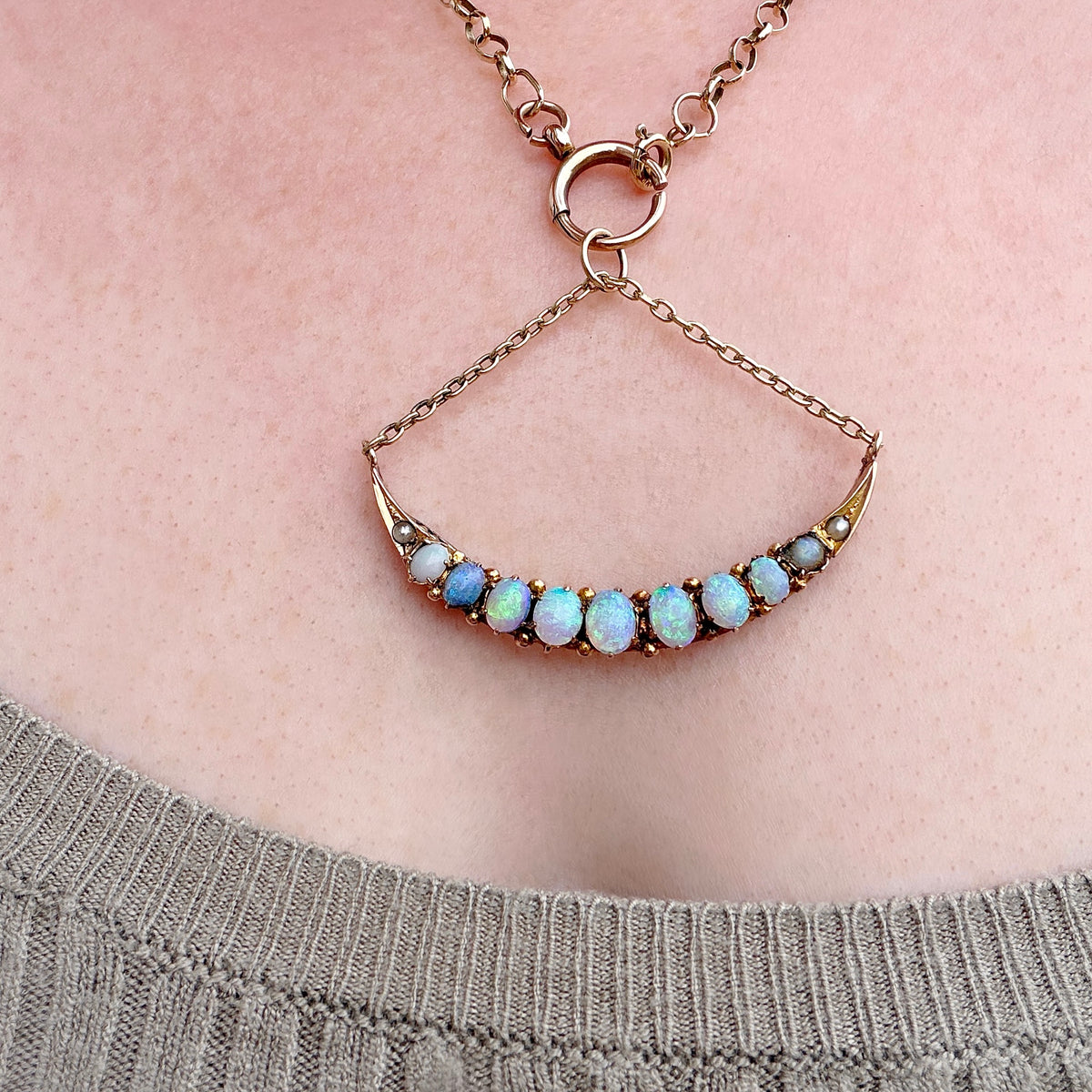 Isadora Converted Victorian Opal Crescent Moon Pendant