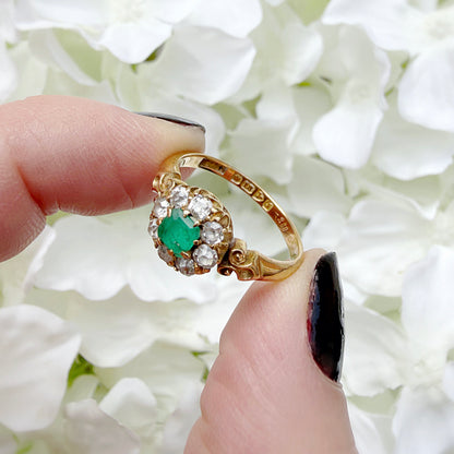 Calliope 18k Edwardian Asscher Cut Emerald & Diamond Cluster Ring