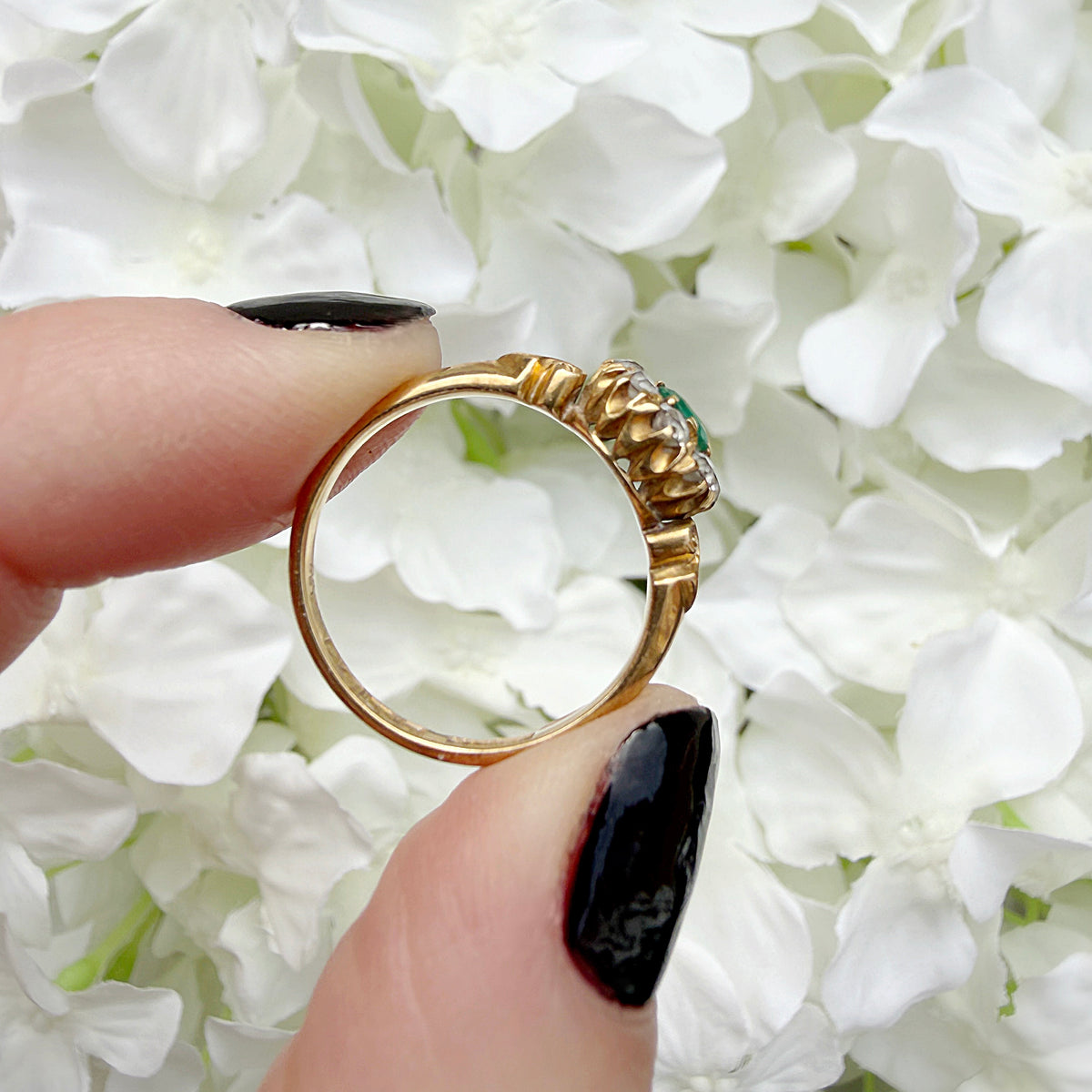 Calliope 18k Edwardian Asscher Cut Emerald & Diamond Cluster Ring