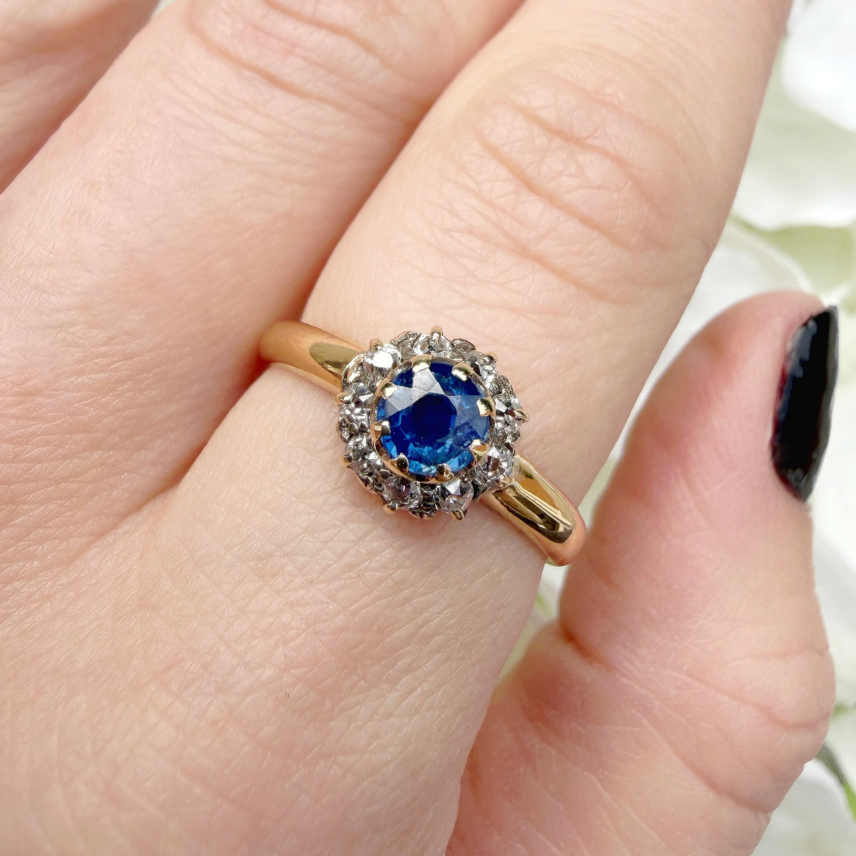 Matilda 18k Edwardian Sapphire and Diamond Halo Ring