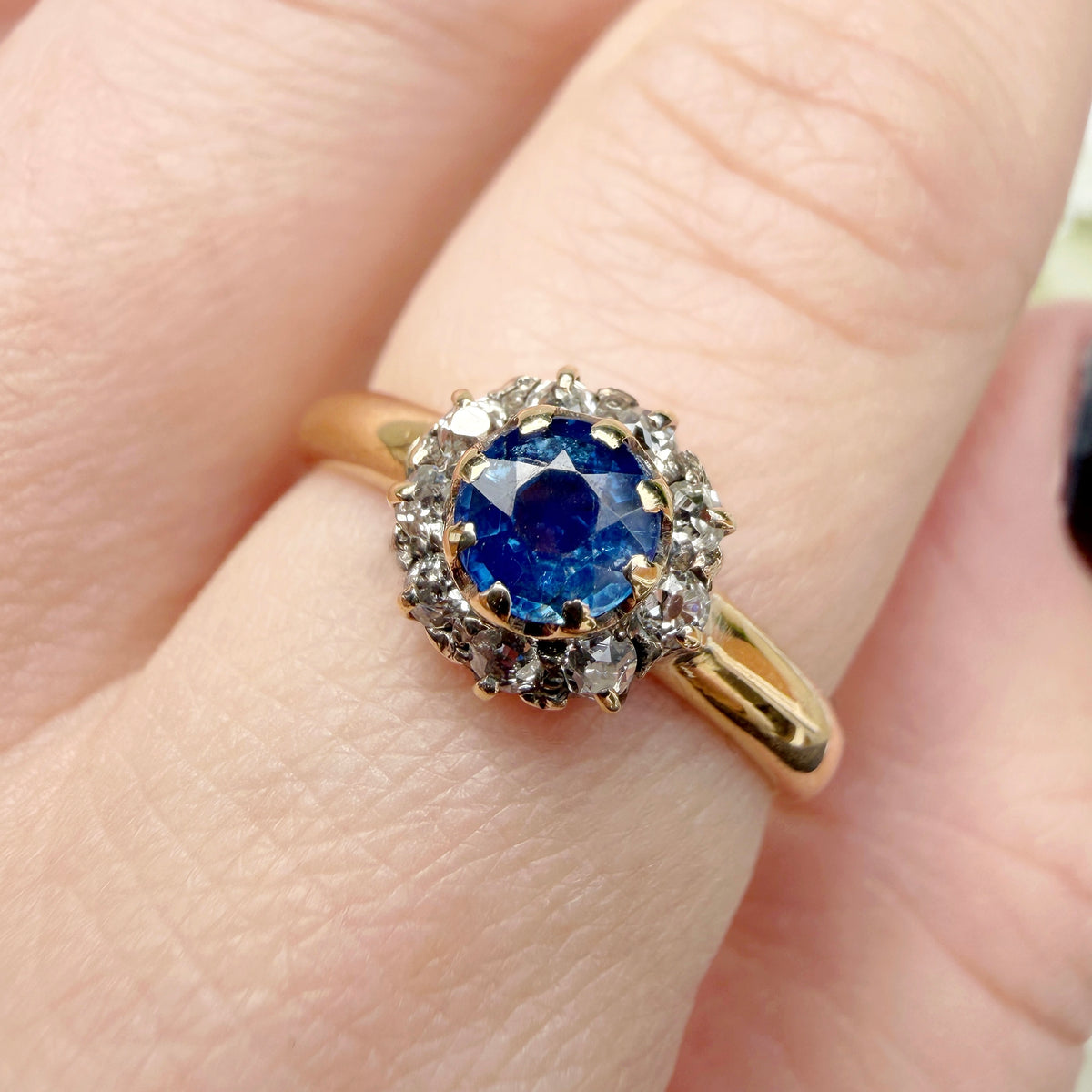 Matilda 18k Edwardian Sapphire and Diamond Halo Ring