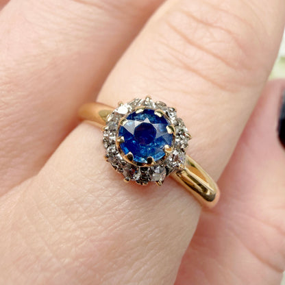 Matilda 18k Edwardian Sapphire and Diamond Halo Ring