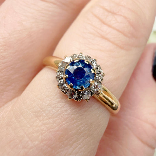 Matilda 18k Edwardian Sapphire and Diamond Halo Ring