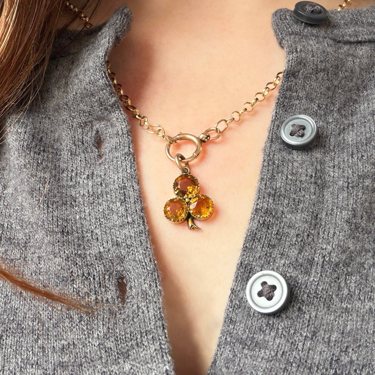 Clarence 9k Victorian Citrine Trefoil Pendant Charm