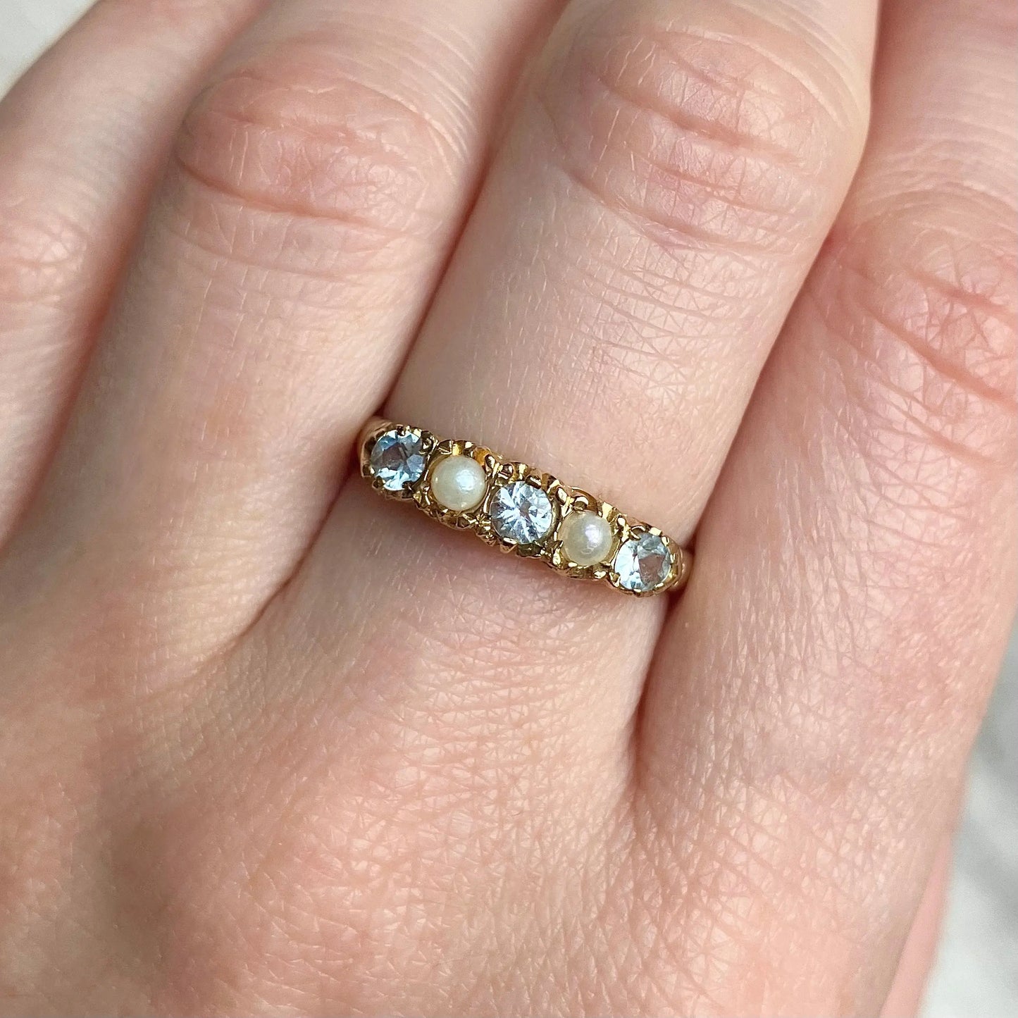 Naomi Pearl and Topaz Ring Peach and Willow