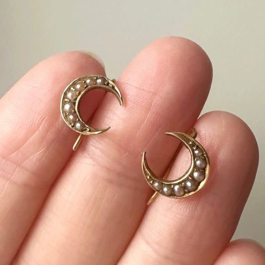 Antique Victorian gold crescent moon earrings