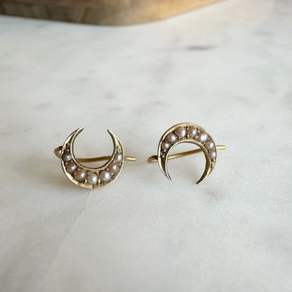Marie 15ct Victorian Crescent Moon Pearl Earrings Peach and Willow