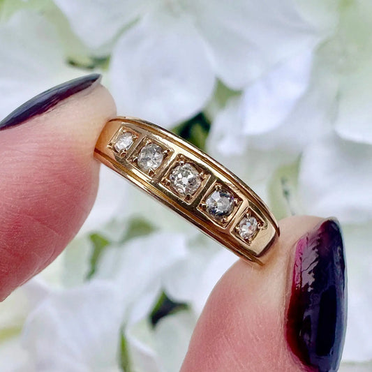Cecile 18ct Victorian Diamond Five Stone Band Ring Peach and Willow