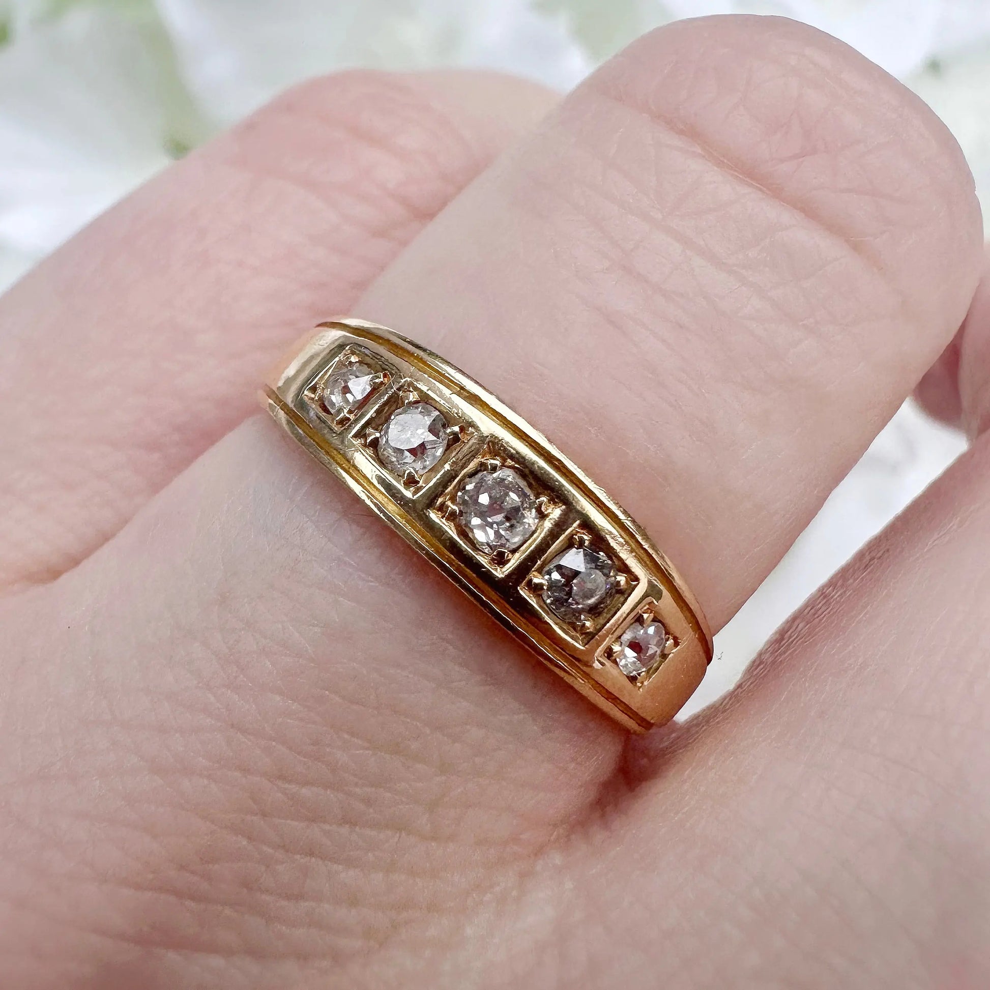 Cecile 18ct Victorian Diamond Five Stone Band Ring Peach and Willow