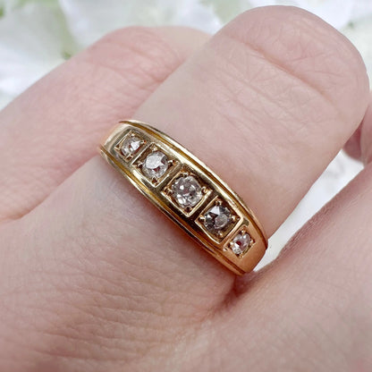 Cecile 18ct Victorian Diamond Five Stone Band Ring Peach and Willow