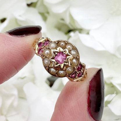 Florence 15ct Victorian Ruby and Pearl Starburst Ring Peach and Willow