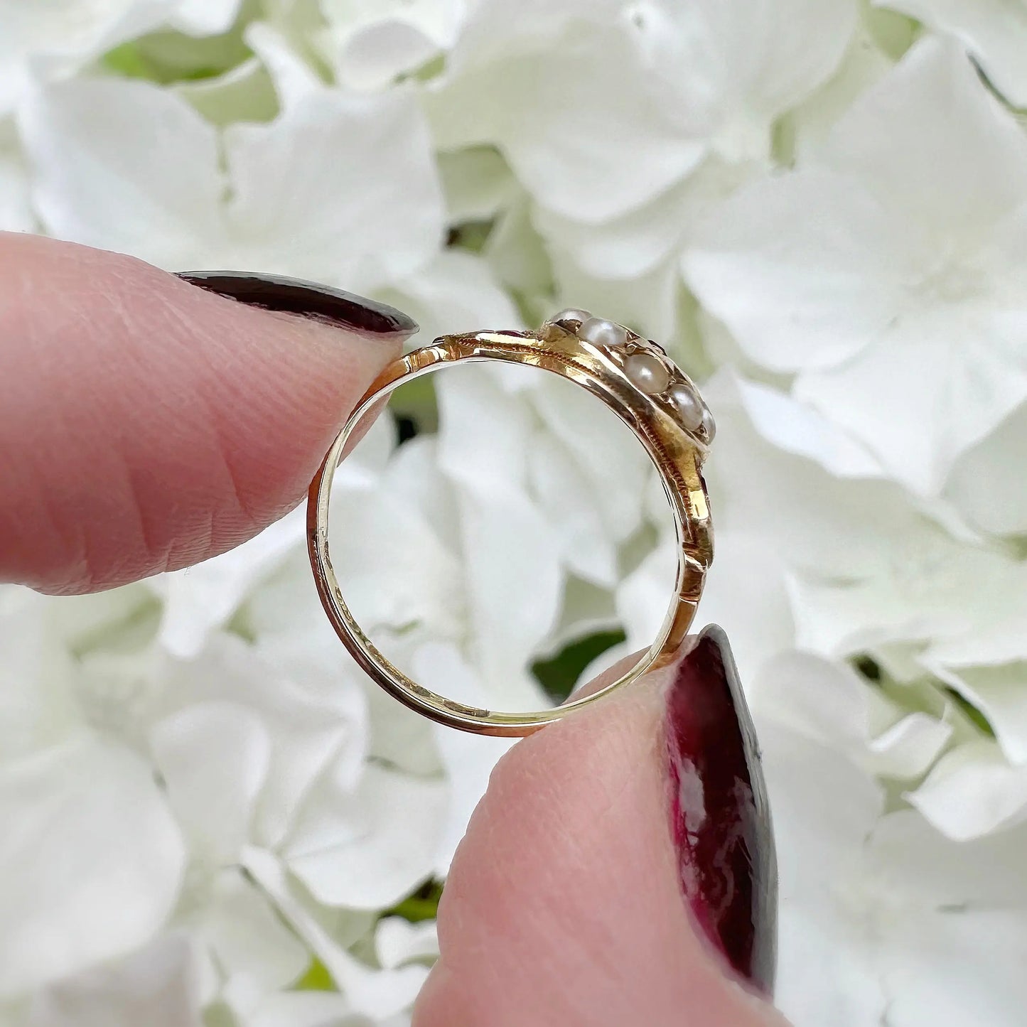 Florence 15ct Victorian Ruby and Pearl Starburst Ring Peach and Willow