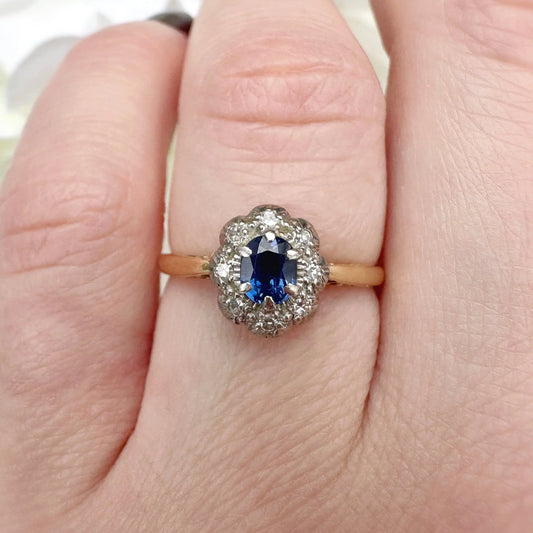 Annalise 18ct Gold Vintage Sapphire and Diamond Cluster Ring Peach and Willow