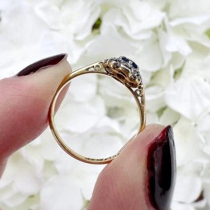 Annalise 18ct Gold Vintage Sapphire and Diamond Cluster Ring Peach and Willow