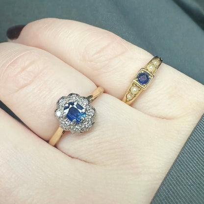 Annalise 18ct Gold Vintage Sapphire and Diamond Cluster Ring Peach and Willow