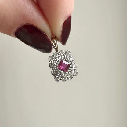 9ct gold vintage ruby and diamond pendant necklace
