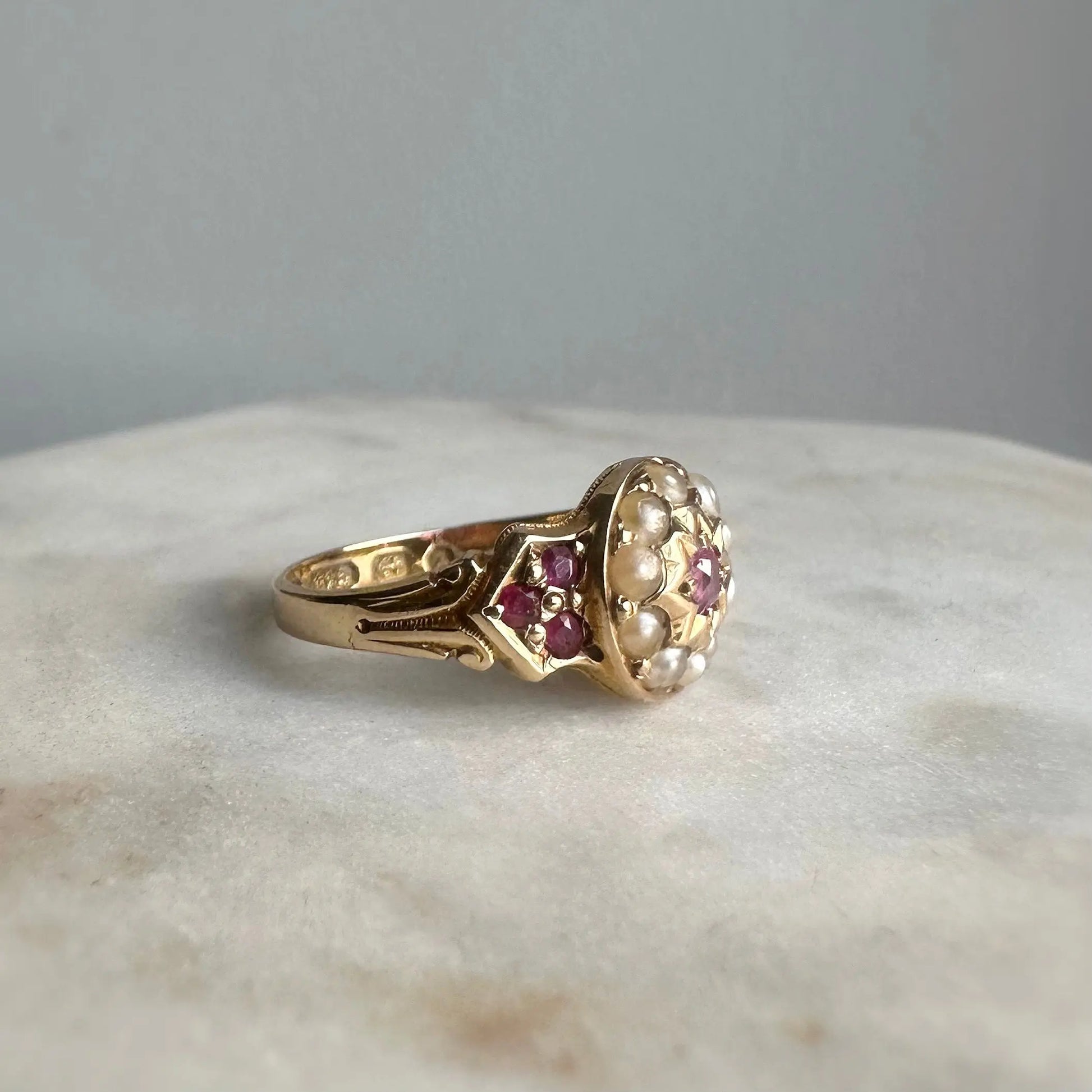 Florence 15ct Victorian Ruby and Pearl Starburst Ring Peach and Willow
