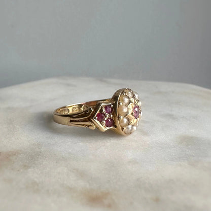Florence 15ct Victorian Ruby and Pearl Starburst Ring Peach and Willow