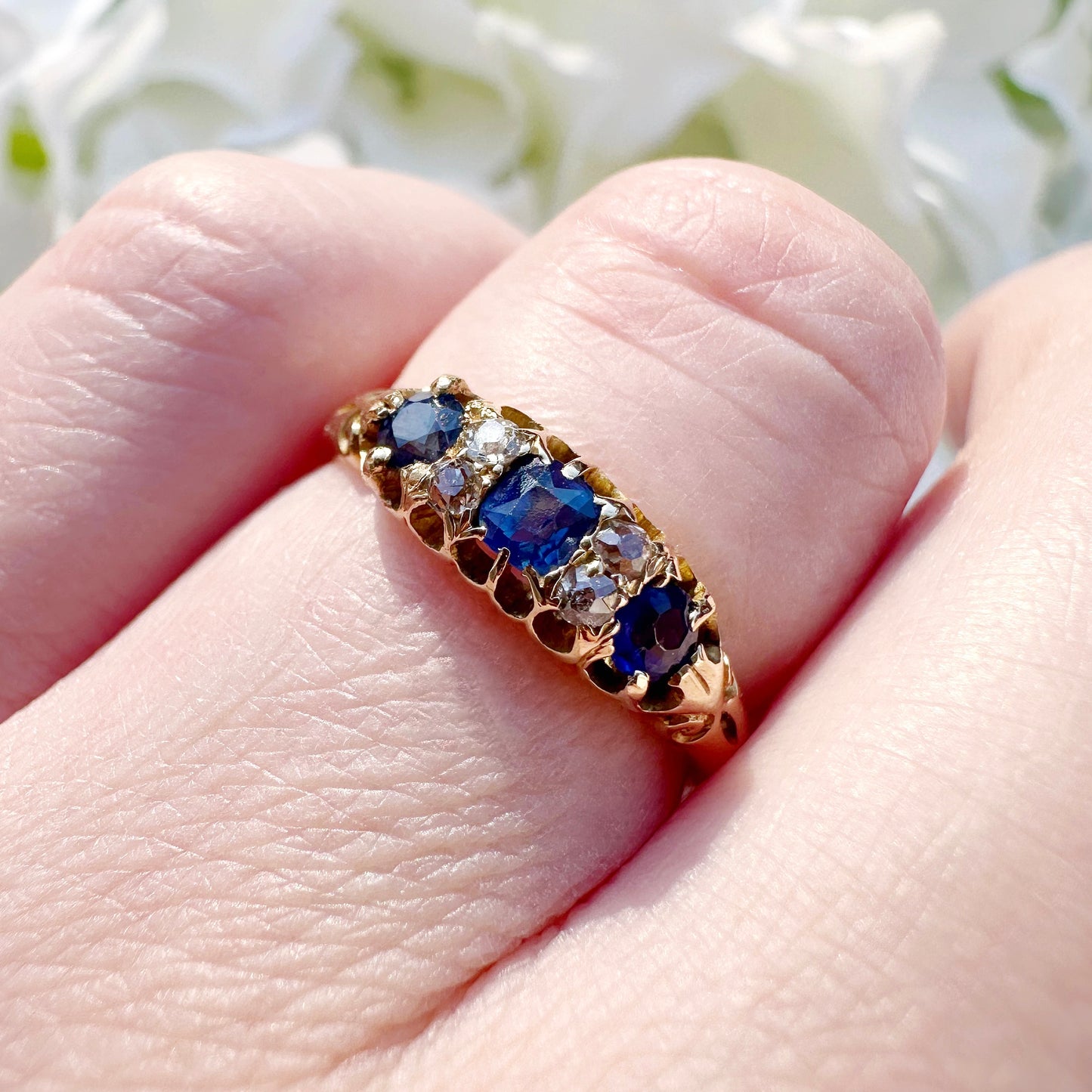 Marine 18ct Victorian Sapphire and Diamond Antique Ring