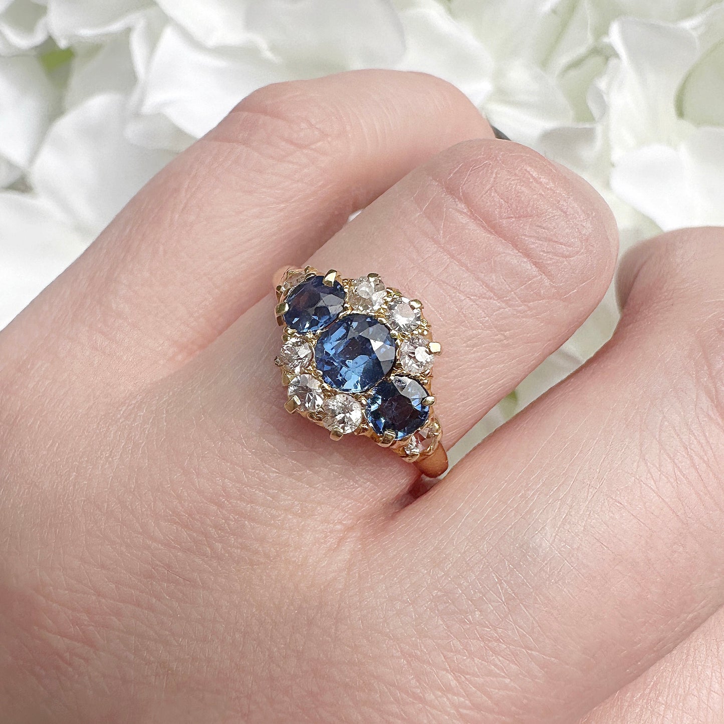 Beatrice 18k Victorian Sapphire Diamond and Spinel Ring