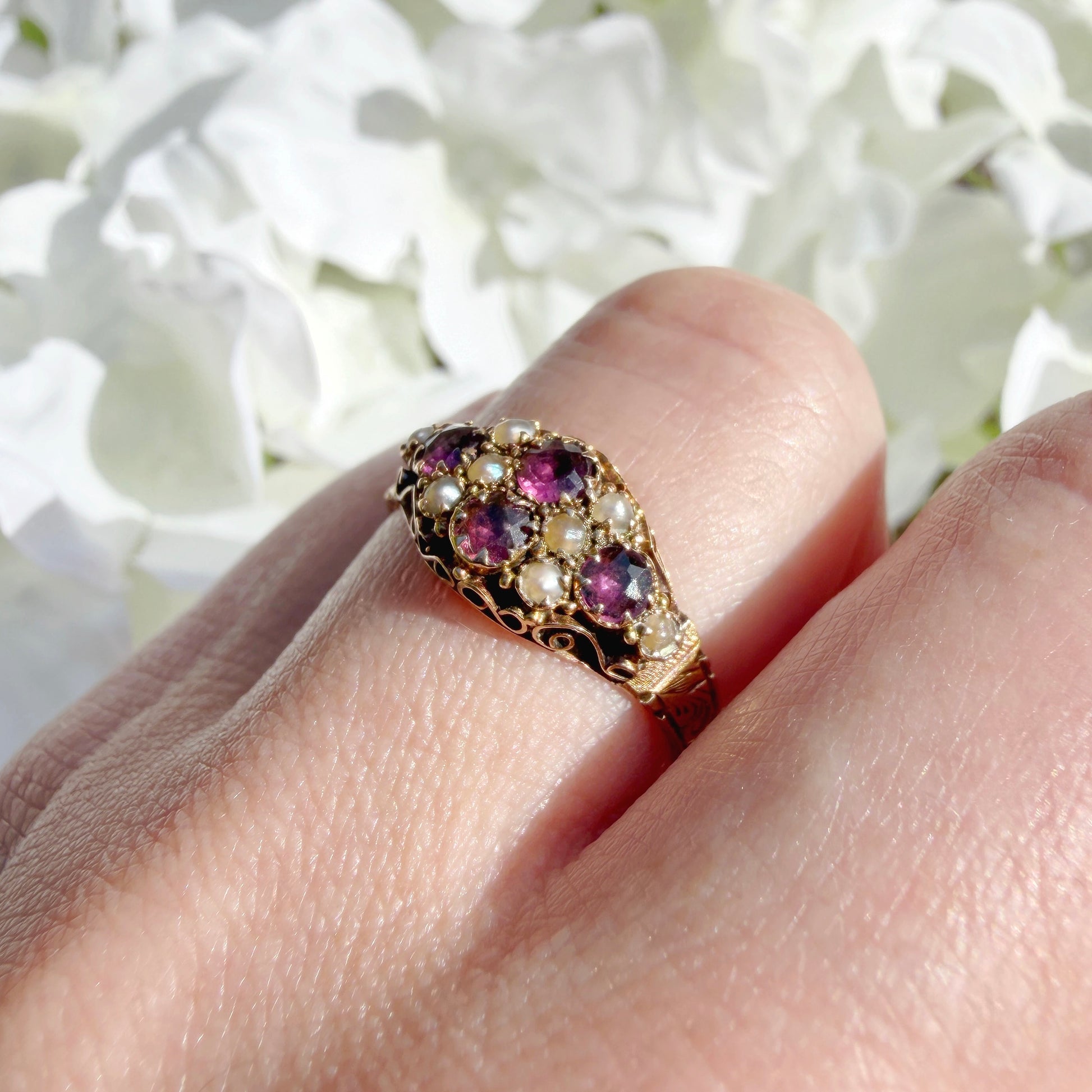 victorian garnet and pearl ring