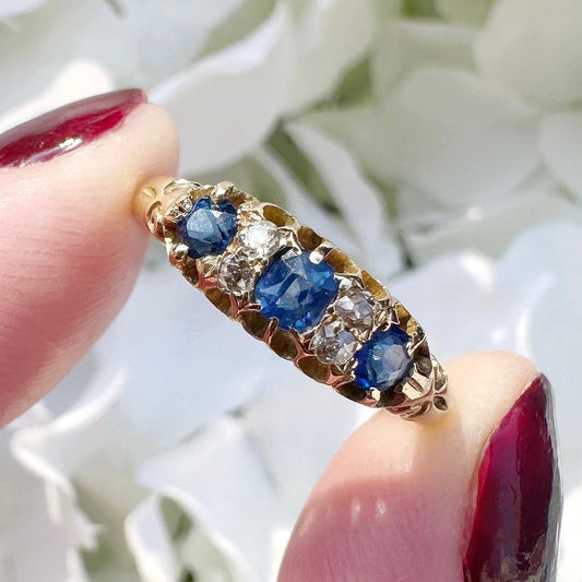 antique sapphire and diamond victorian 18ct yellow gold gemstone ring size L 6