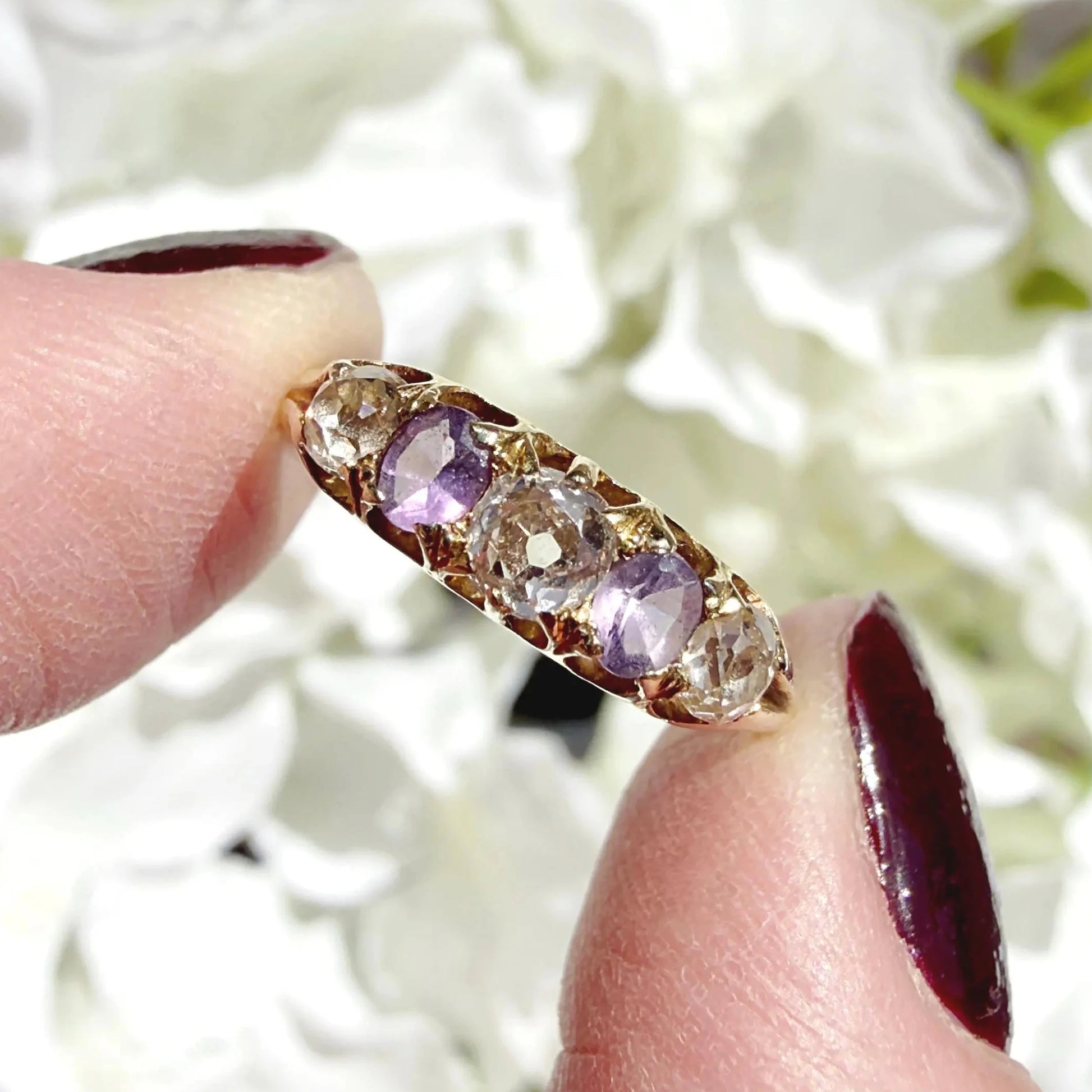 Victorian 18ct gold amethyst and diamond band ring