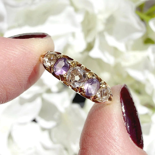 Victorian 18ct gold amethyst and diamond band ring