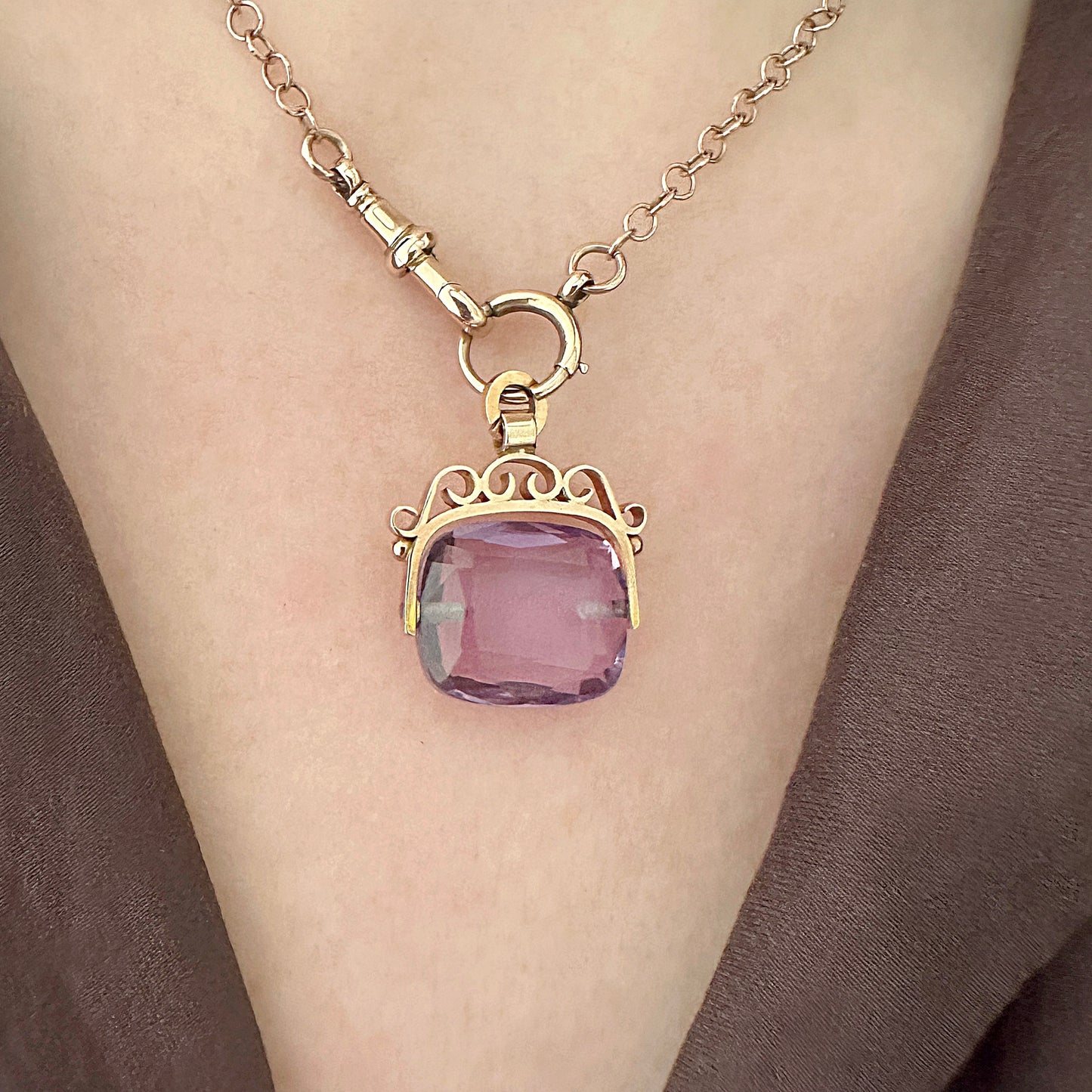 antique amethyst glass swivel fob