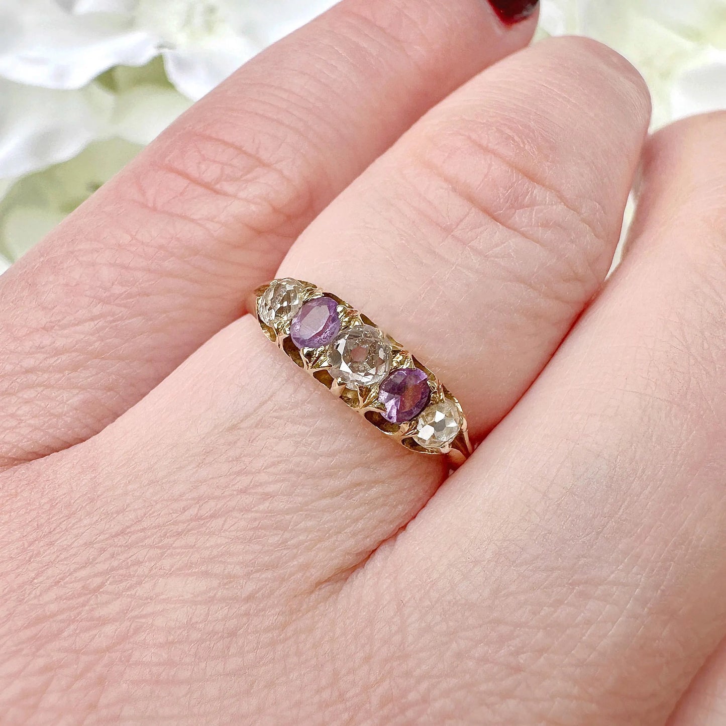 Victorian 18ct gold amethyst and diamond band ring