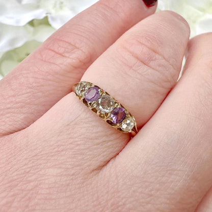Victorian 18ct gold amethyst and diamond band ring