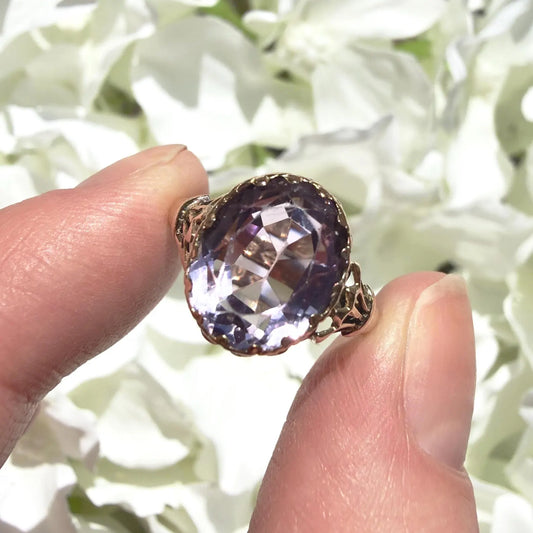 antique Edwardian 9ct gold amethyst oval solitaire ring