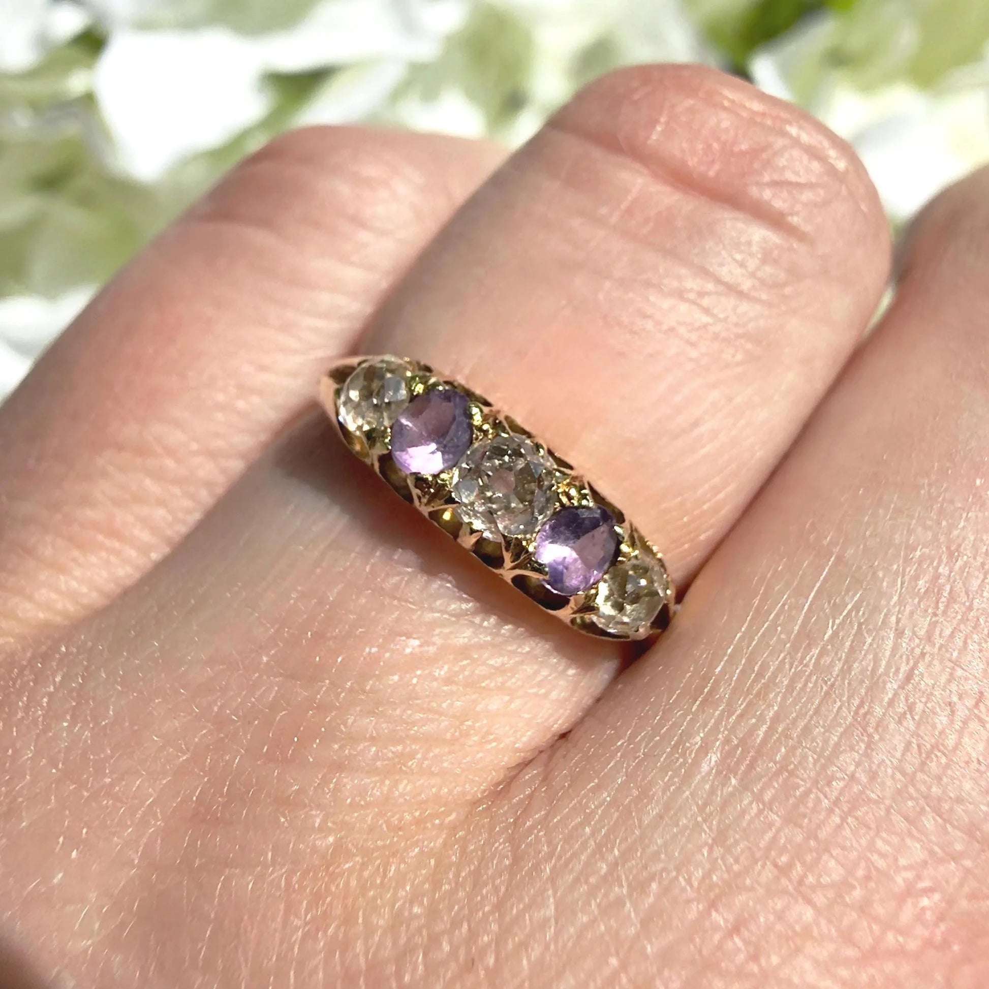 Victorian 18ct gold amethyst and diamond band ring
