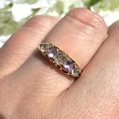 Victorian 18ct gold amethyst and diamond band ring