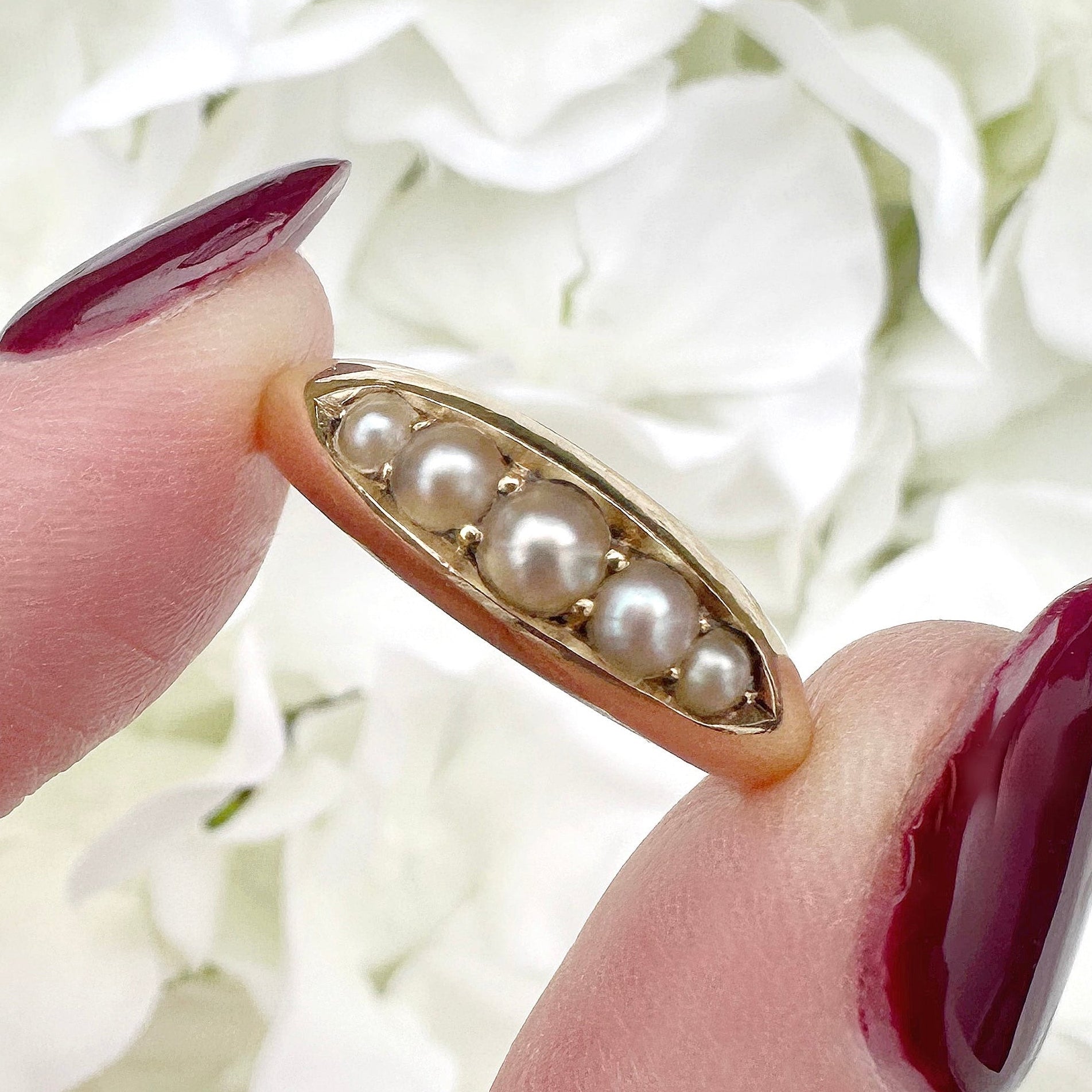 antique Edwardian 18ct gold pearl boat ring