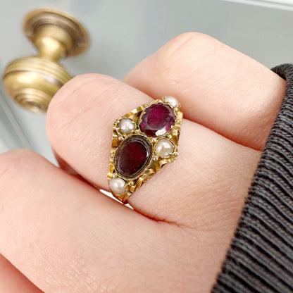 9ct gold victorian garnet and pearl ring